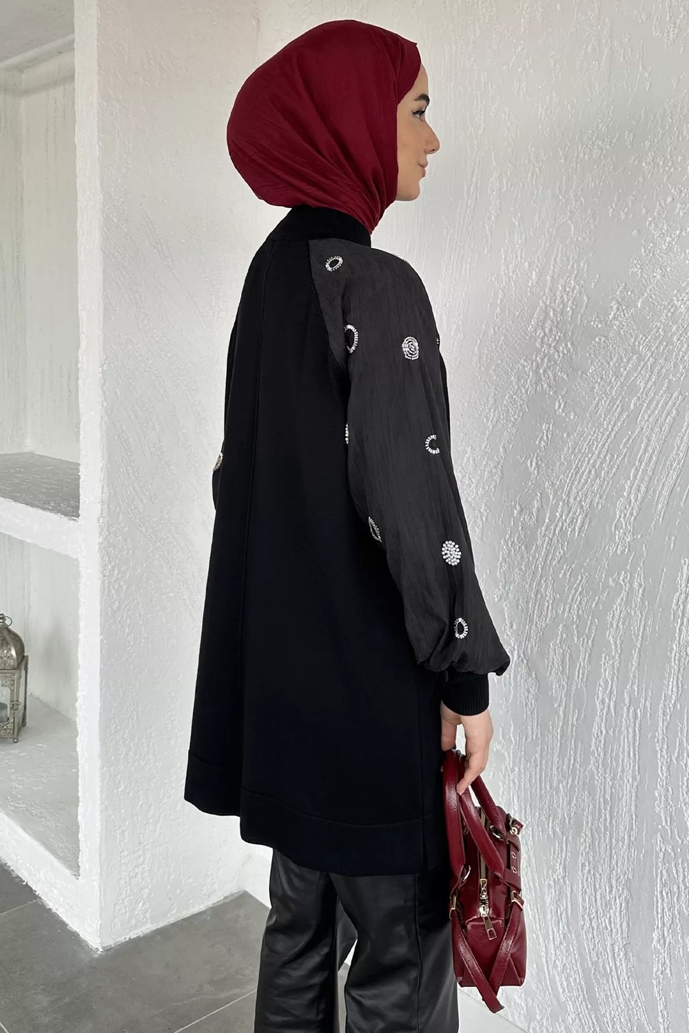 Julude Gülseli Kolları Taş Detaylı Tesettür Tunik P-00020421 görsel 4