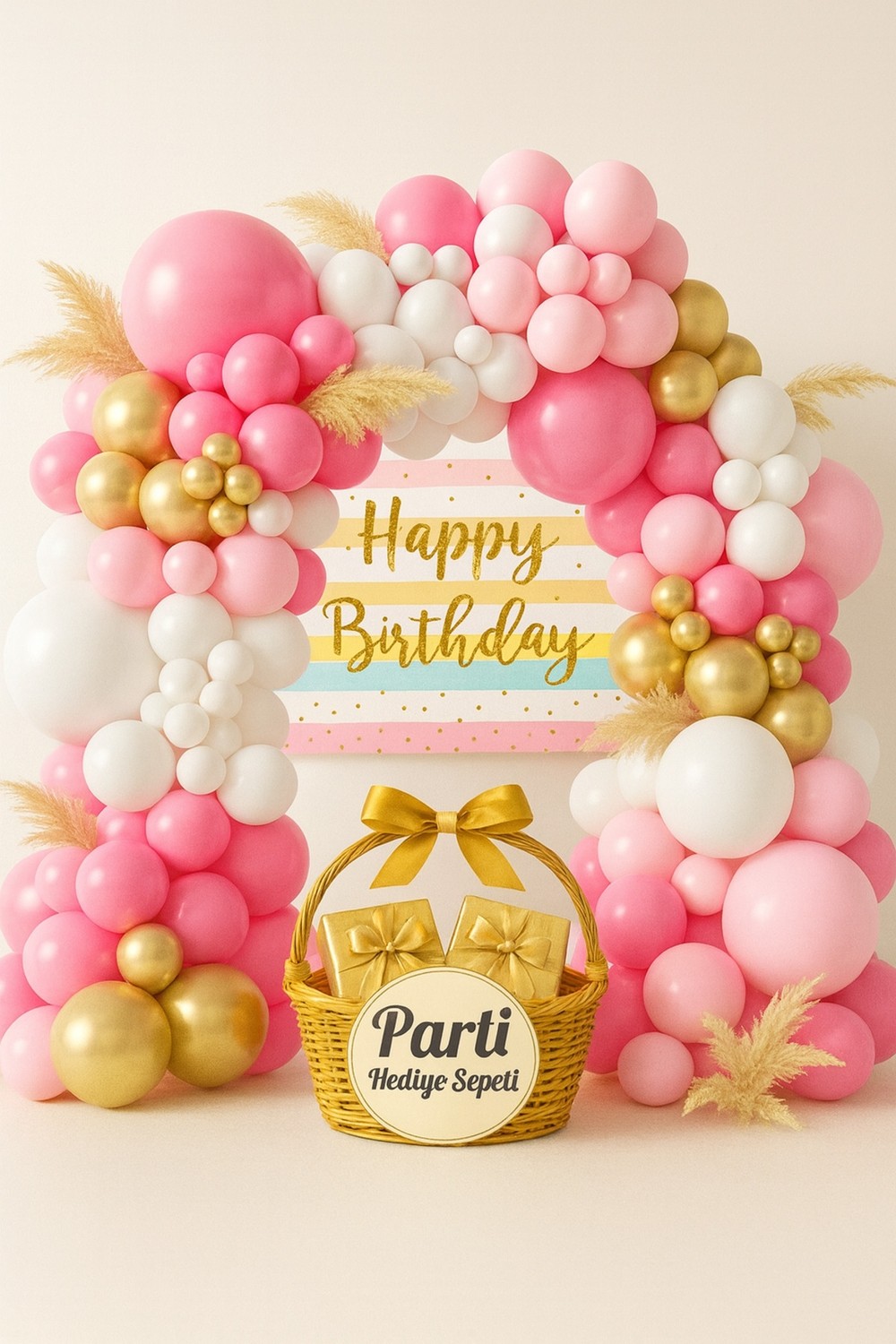 Feyza Design Trend 30’lu Pembe Fuşya Beyaz Gold Balon Seti | Parti & Doğum Günü Için Şık Renk Kombini görsel 2