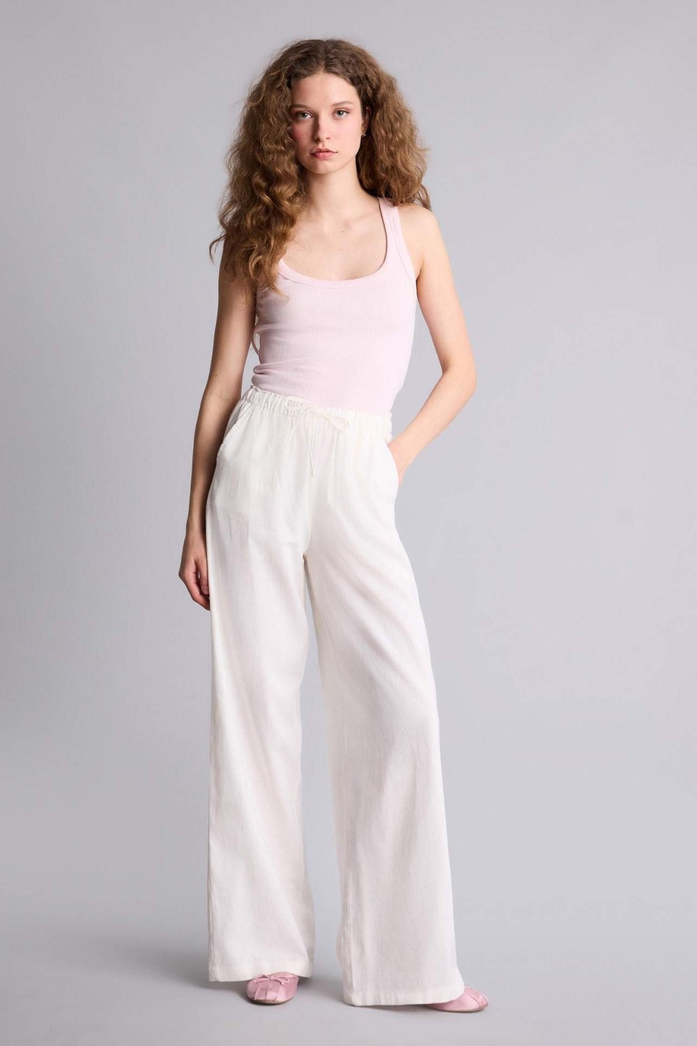 DeFacto Wide Leg Keten Karışımlı Pantolon E1981AX26SM görsel 6
