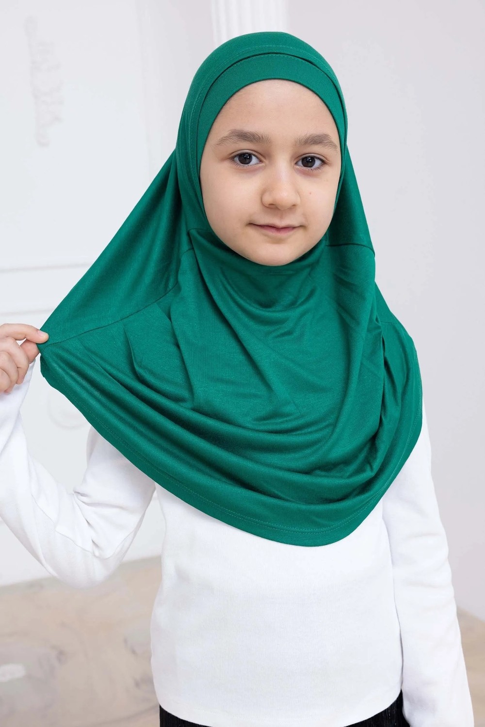 İhvan Online Pratik Hazır Geçmeli Çocuk Şal, Rahat Lastikli Hijab Başörtü Lacivert görsel 7