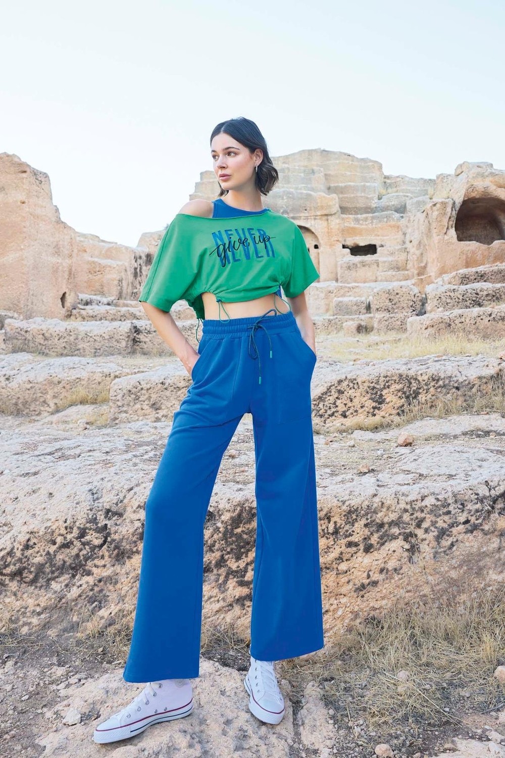 Hobilinka Kısa Kollu "never Give Up" 3'lü Crop Eşofman Takımı