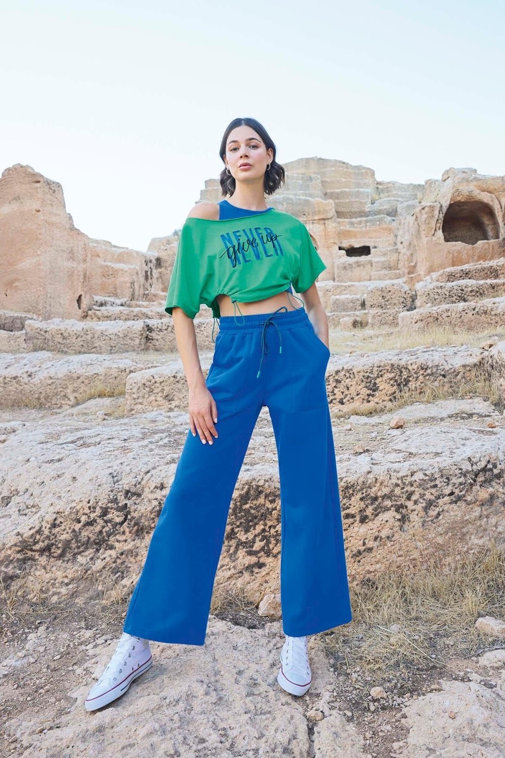 Hobilinka Kısa Kollu "never Give Up" 3'lü Crop Eşofman Takımı görsel 4