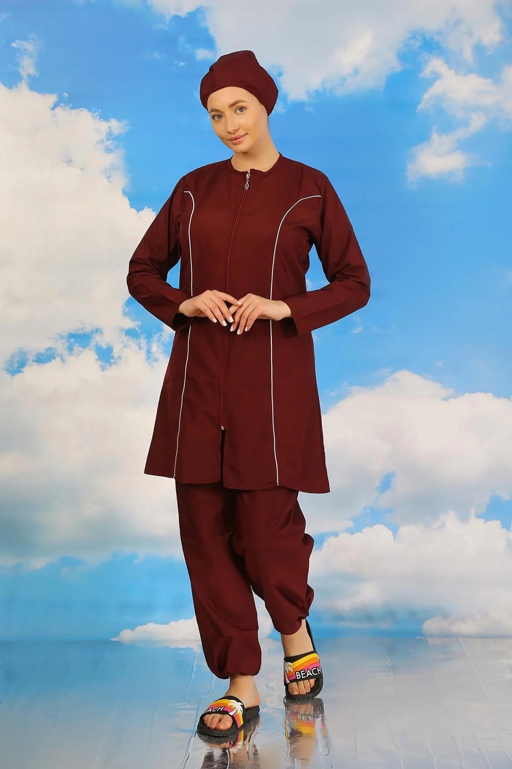 Hobilinka Kadın Tam Tesettür Bordo Mayo görsel 2