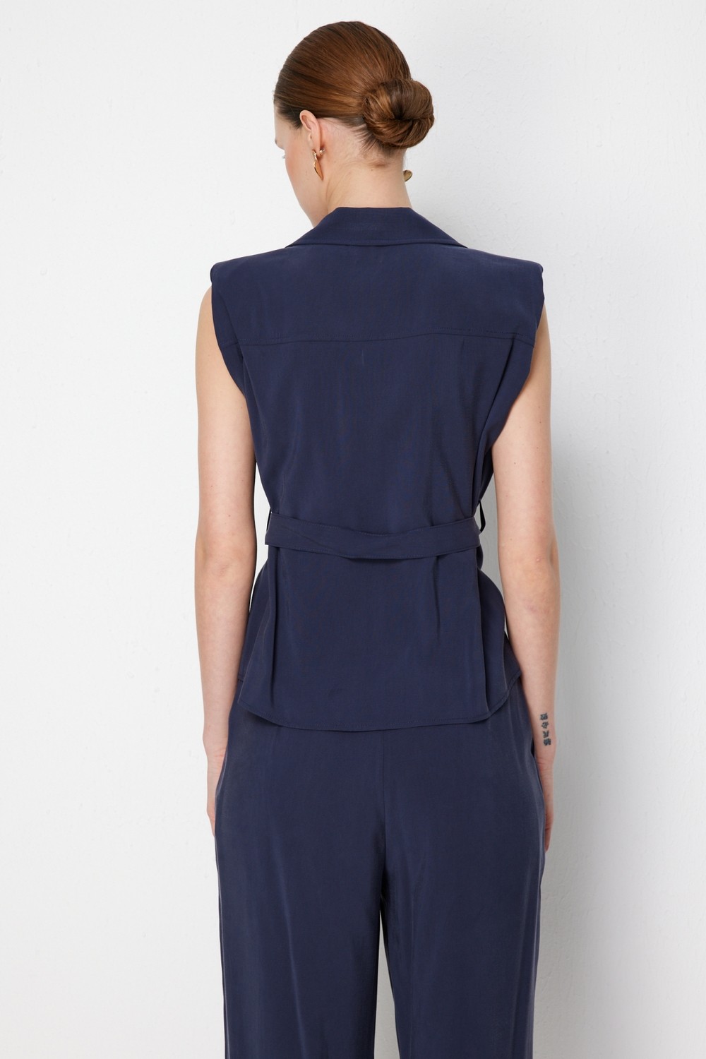 ON Kadın Beli Kemerli Kruvaze Yelek 74908 Indigo görsel 4