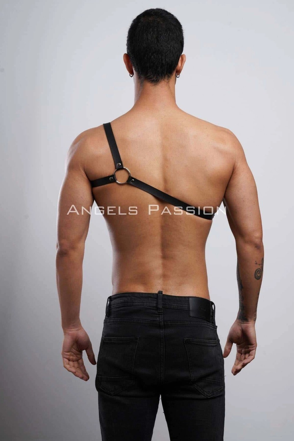 Beruflic Tek Omuz Erkek Deri Harness - Dansçı Deri Giyim - Erkek Dansçı Ürünleri - Brfm3 görsel 5