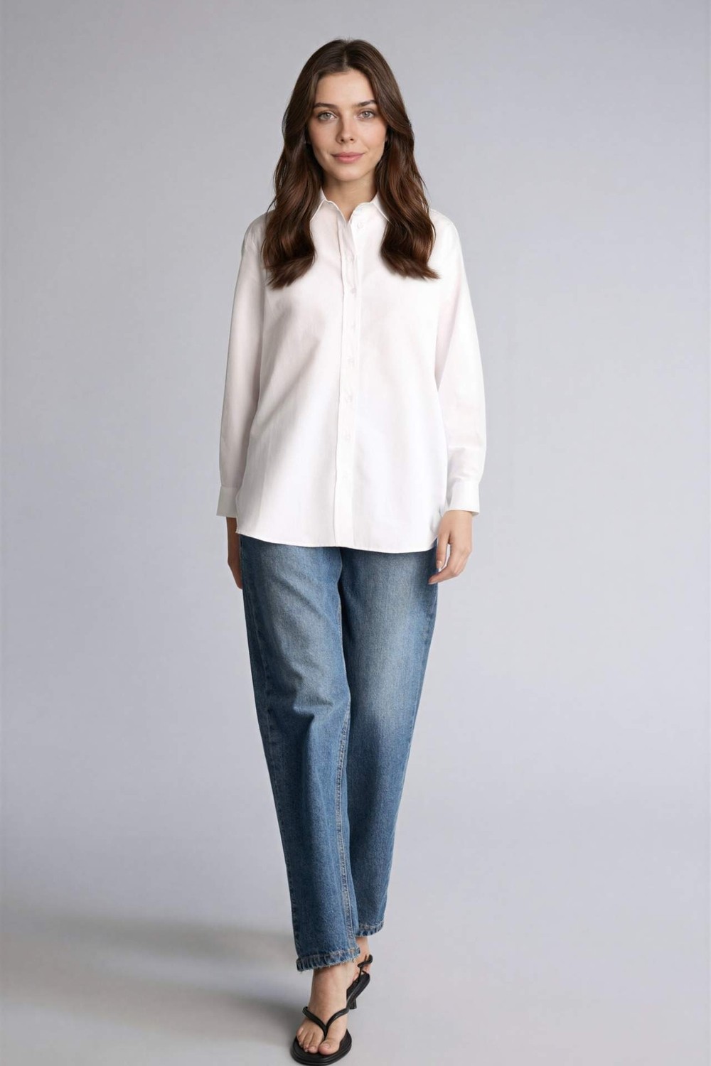 DeFacto Relax Fit Gömlek Yaka Poplin Tunik D7341AX26SP görsel 2