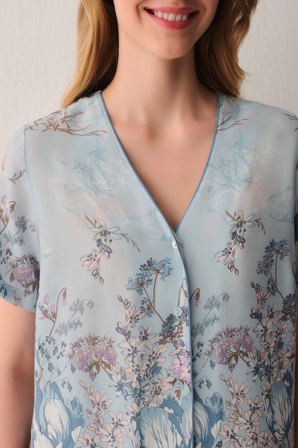 Suwen Blue Gömlek Yaka Pijama Takımı görsel 3