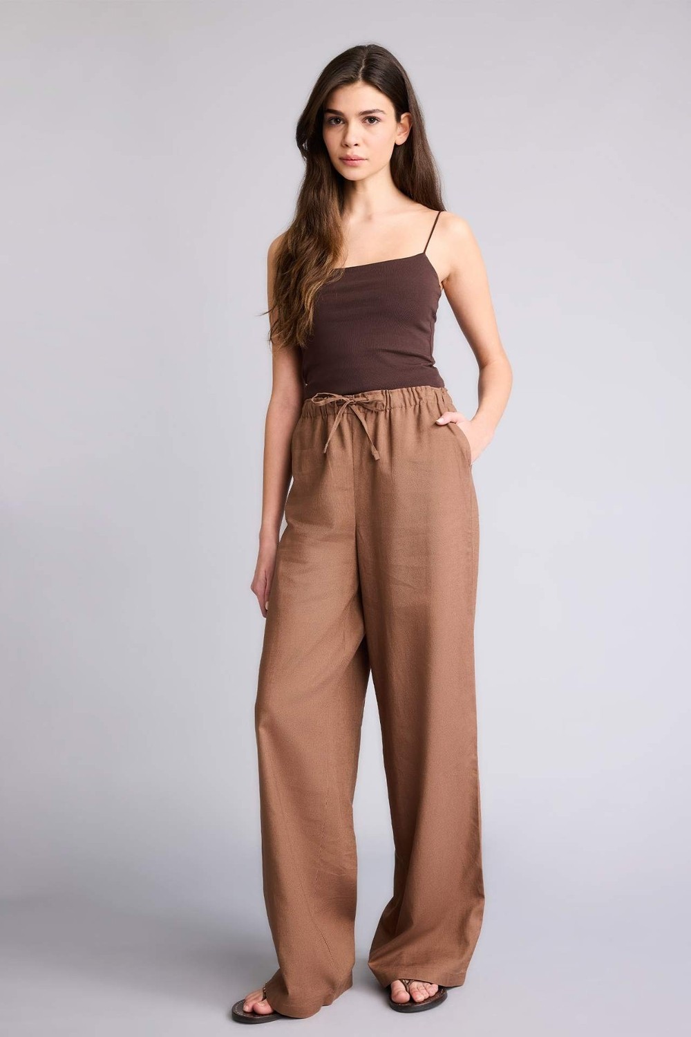 DeFacto Wide Leg Keten Karışımlı Pantolon E1981AX26SM