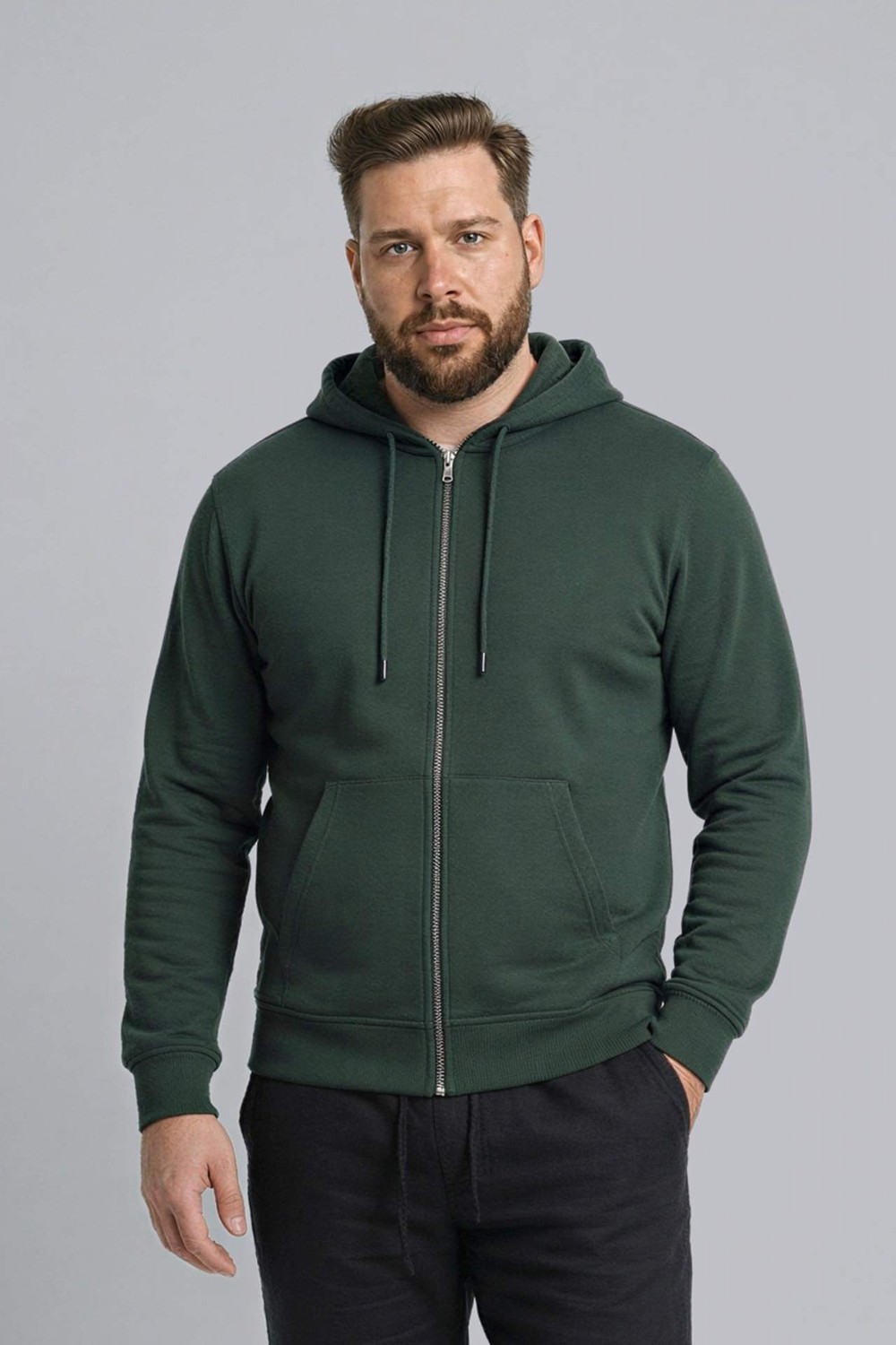 DeFacto %100 Pamuk Büyük Beden Kapüşonlu Fermuarlı Sweatshirt H2059AX26SP görsel 4