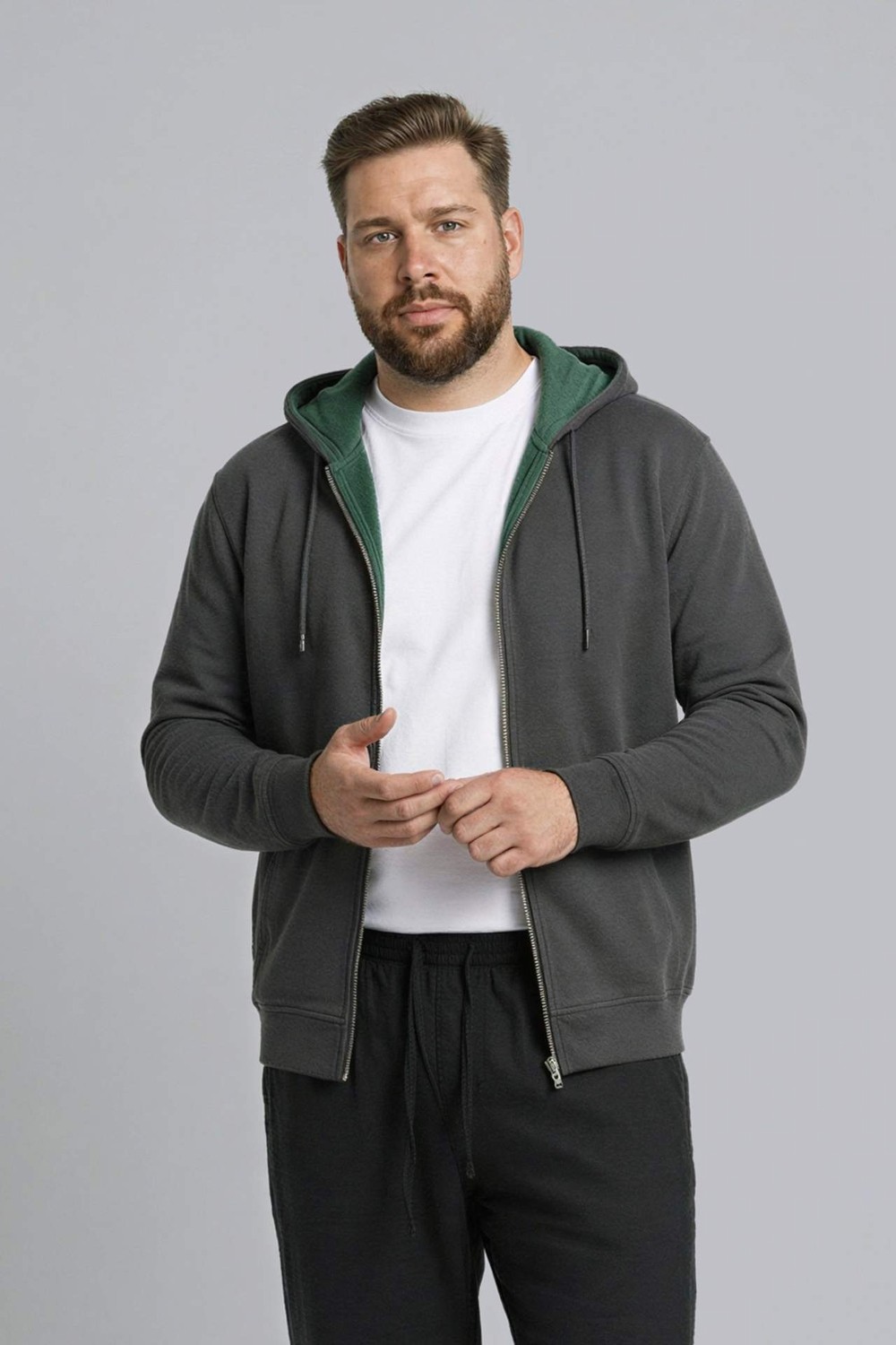DeFacto %100 Pamuk Büyük Beden Kapüşonlu Fermuarlı Sweatshirt H2059AX26SP