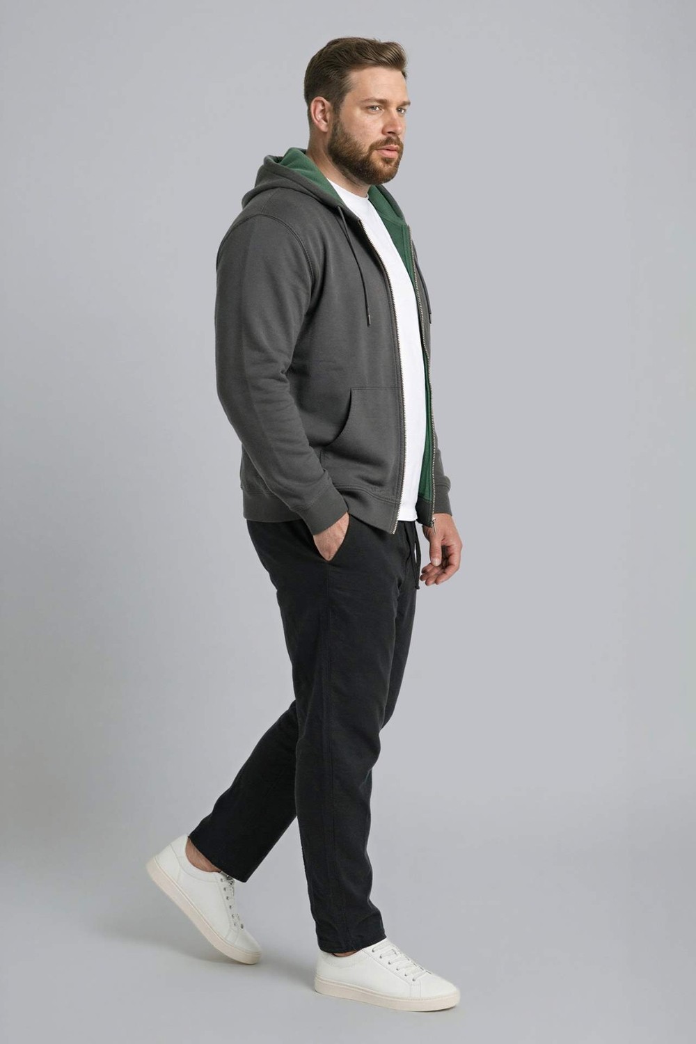DeFacto %100 Pamuk Büyük Beden Kapüşonlu Fermuarlı Sweatshirt H2059AX26SP görsel 2