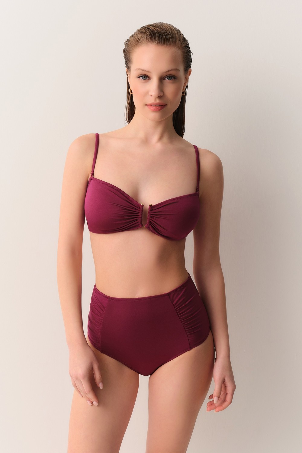 Suwen Yüksek Bel Pileli Bikini Alt görsel 3