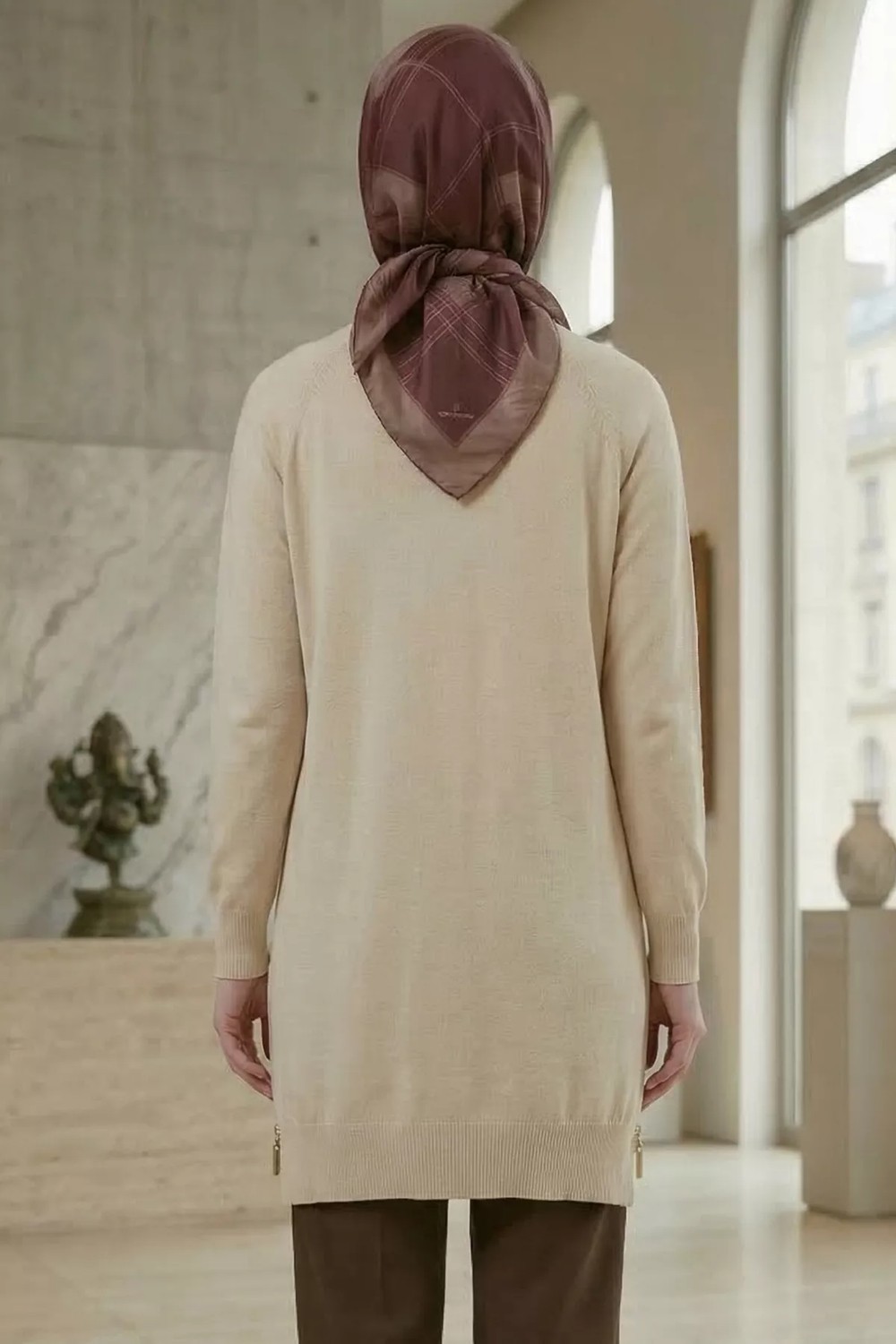 Julude Gülseli Yan Fermuarlı Tesettür Triko Tunik P-00020925 görsel 4