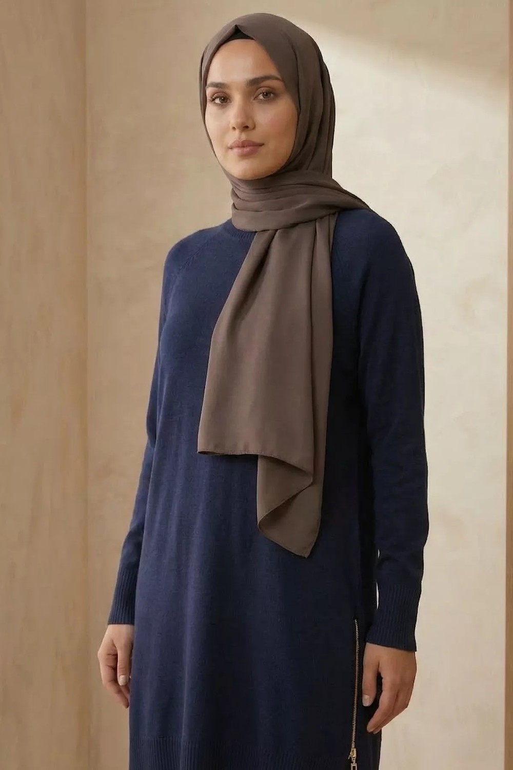 Julude Gülseli Yan Fermuarlı Tesettür Triko Tunik P-00020925 görsel 8