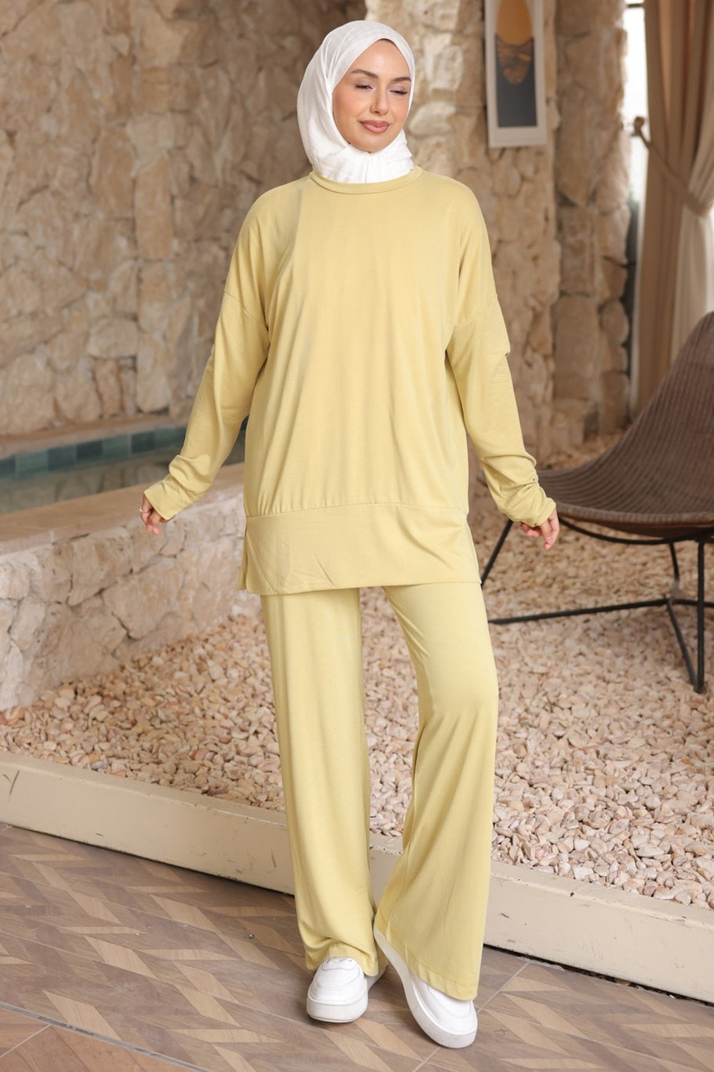 İmaj Butik Mor Manşetli Tunik Pantolonlu Modal Takım