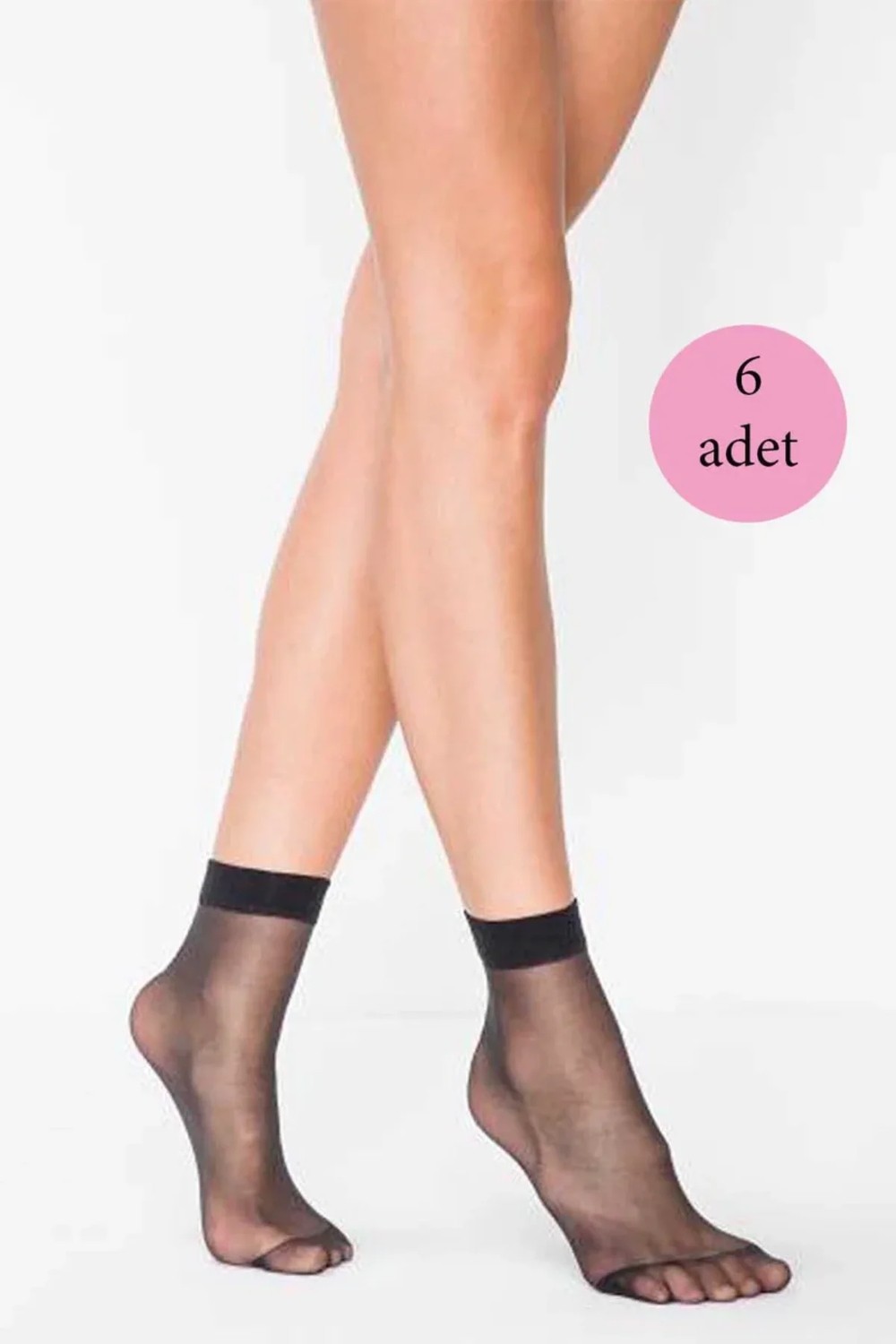 Ematcrt 6 Adet Fit 15 Soket Ince Parlak Kısa Çorap Siyah