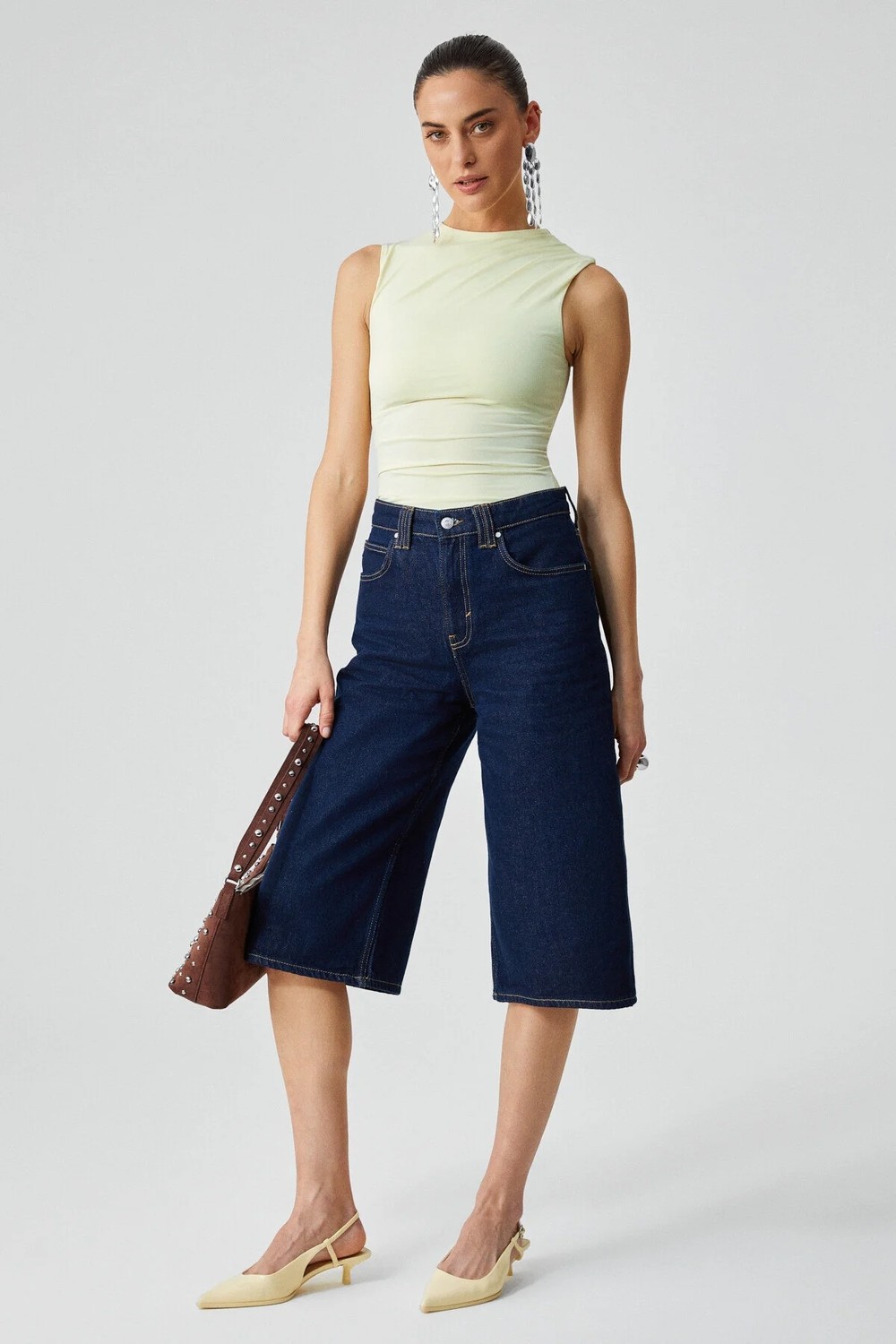 Ethiquet CANISA Kadın Slim Fit Sıfır Kol Yuvarlak Yaka Düz Renk Sarı Atlet görsel 4