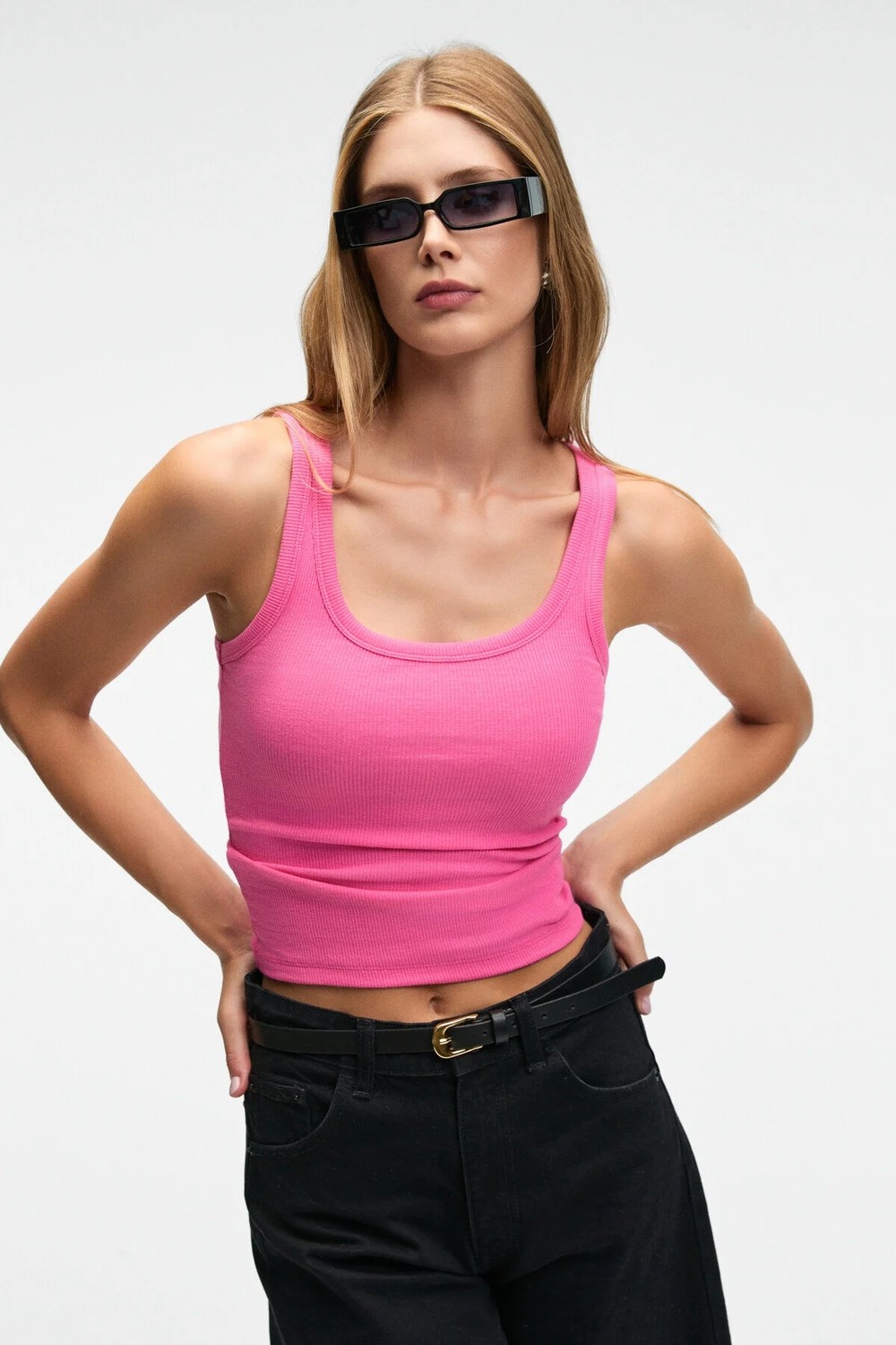 Ethiquet LILLESOL Kadın Fitilli Görünümlü Slim Fit Vücuda Oturan Havuz Yakalı Pamuklu Basic Bej Bluz Atlet görsel 2