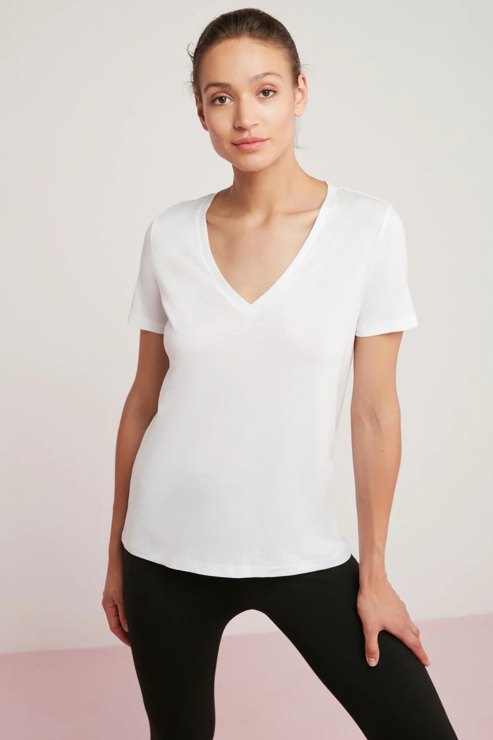 Ethiquet Mabel Kadın 100% Pamuk V Yaka Yarım Kollu Örme Regular Fit Basıc Yeşil T-shirt