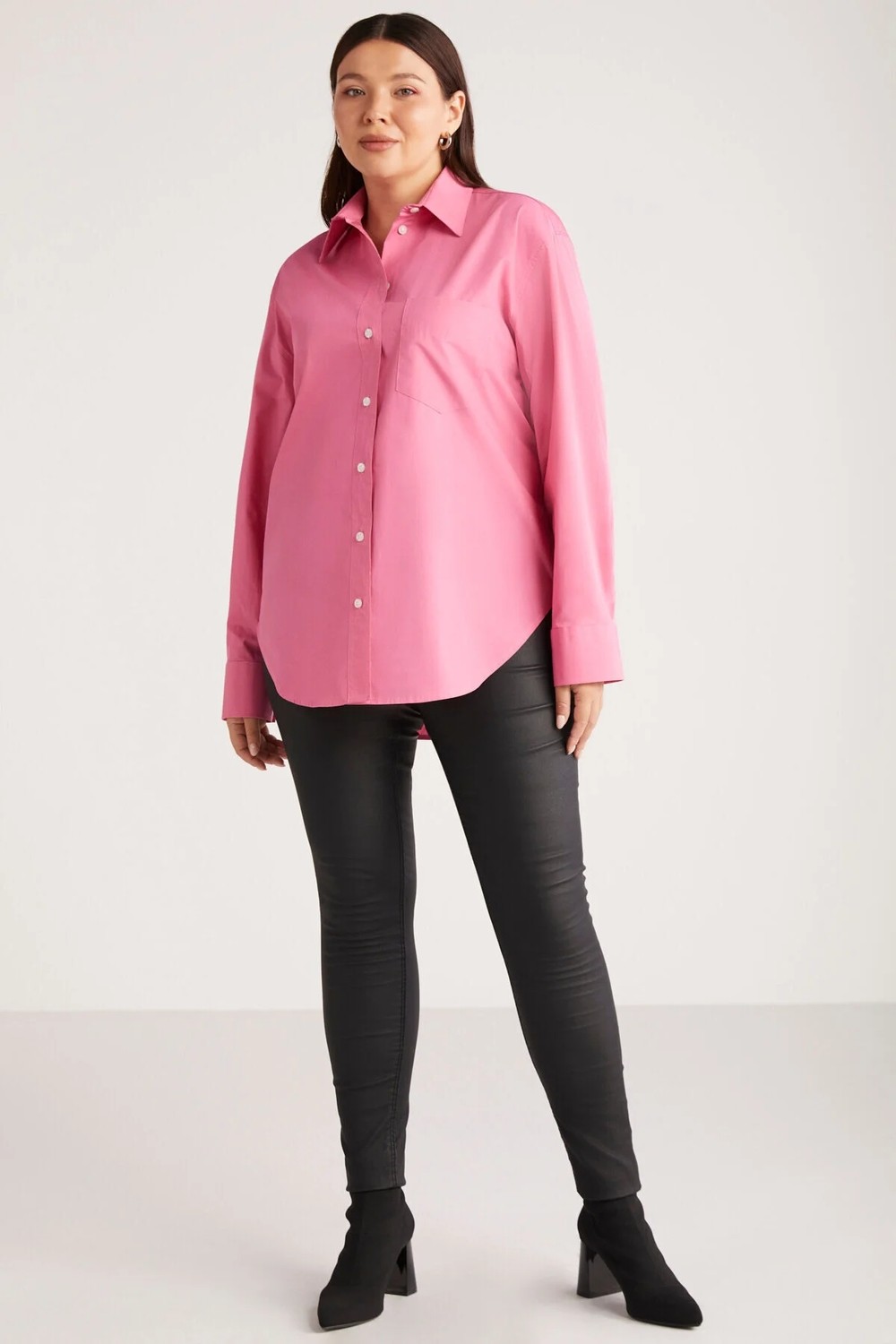 Ethiquet Susan Kadın Büyük Beden Poplin Manşetli Oversize Pembe Büyük Beden Gömlek görsel 2