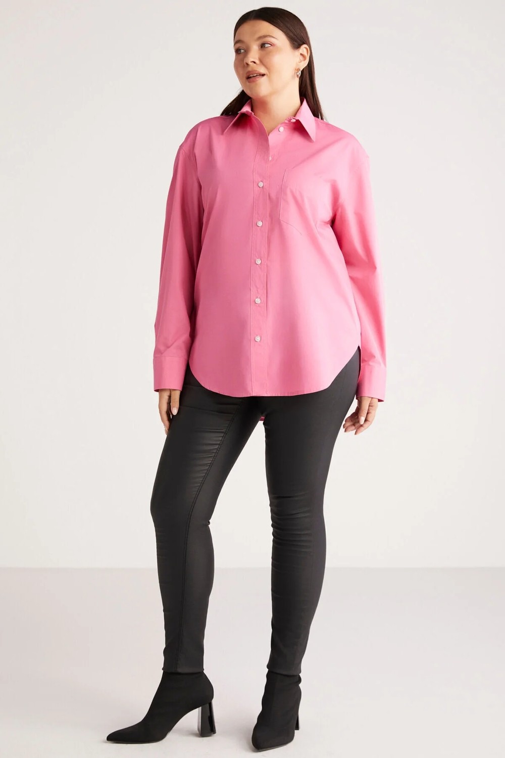 Ethiquet Susan Kadın Büyük Beden Poplin Manşetli Oversize Pembe Büyük Beden Gömlek görsel 6