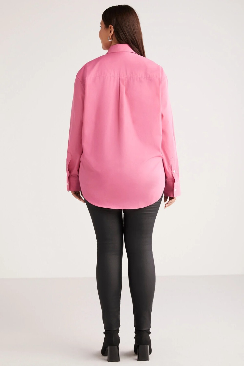 Ethiquet Susan Kadın Büyük Beden Poplin Manşetli Oversize Pembe Büyük Beden Gömlek görsel 7