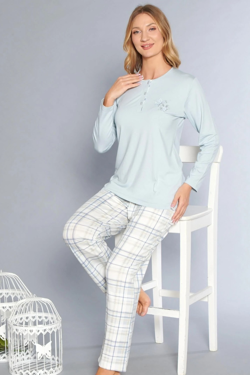 Flz Kadın Uzun Kollu Pijama Takımı, Şık, Zarif ve Modern Tasarım, Rahat ve Kaliteli Kumaş Flz 89-130 89-131 görsel 3