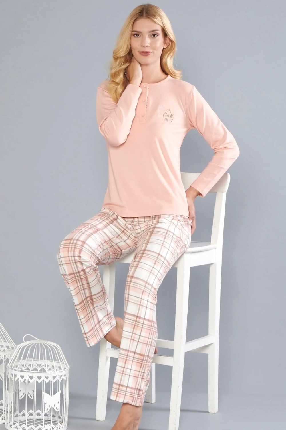 Flz Kadın Uzun Kollu Pijama Takımı, Şık, Zarif ve Modern Tasarım, Rahat ve Kaliteli Kumaş Flz 89-130 89-131 görsel 5