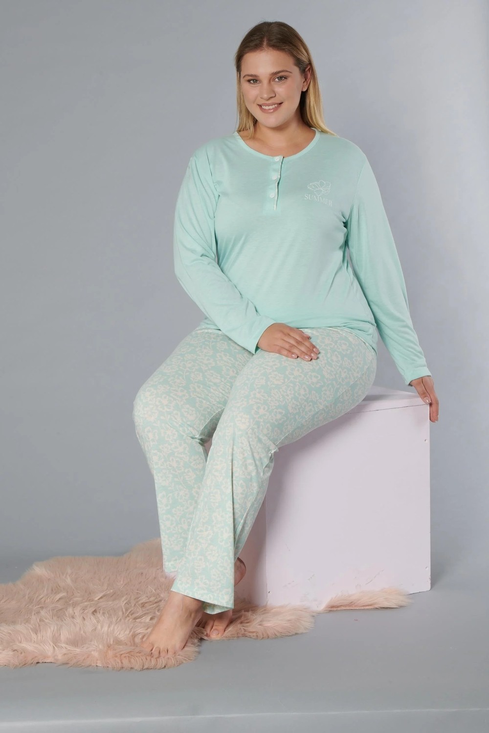 Dowry Büyük Beden Battal Uzun Kol Pijama Takımı Dowry B09-174