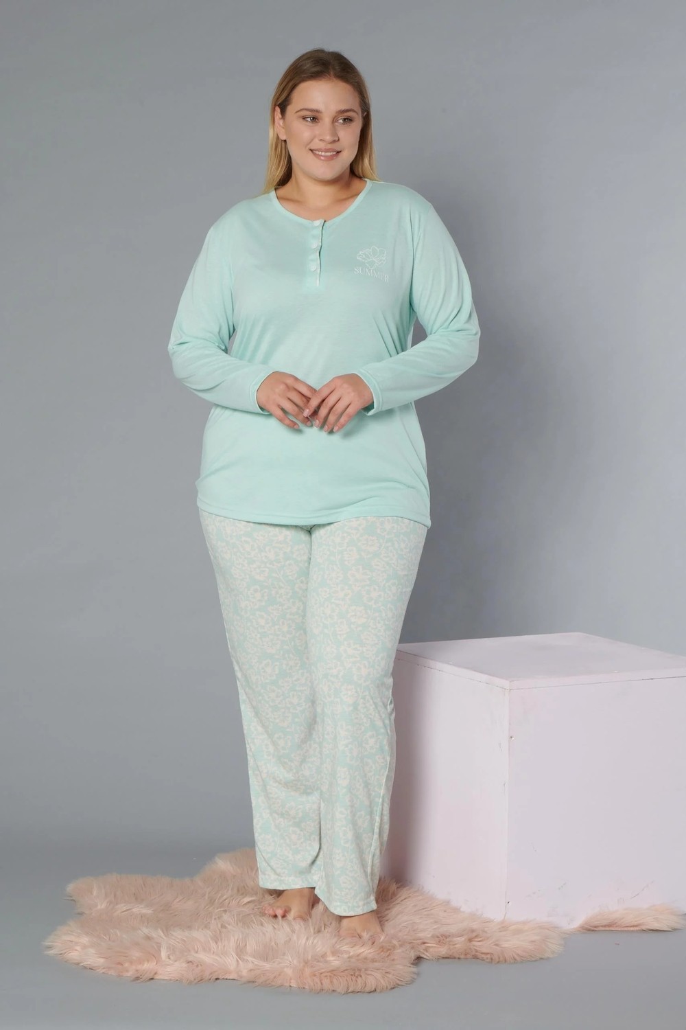 Dowry Büyük Beden Battal Uzun Kol Pijama Takımı Dowry B09-174 görsel 2