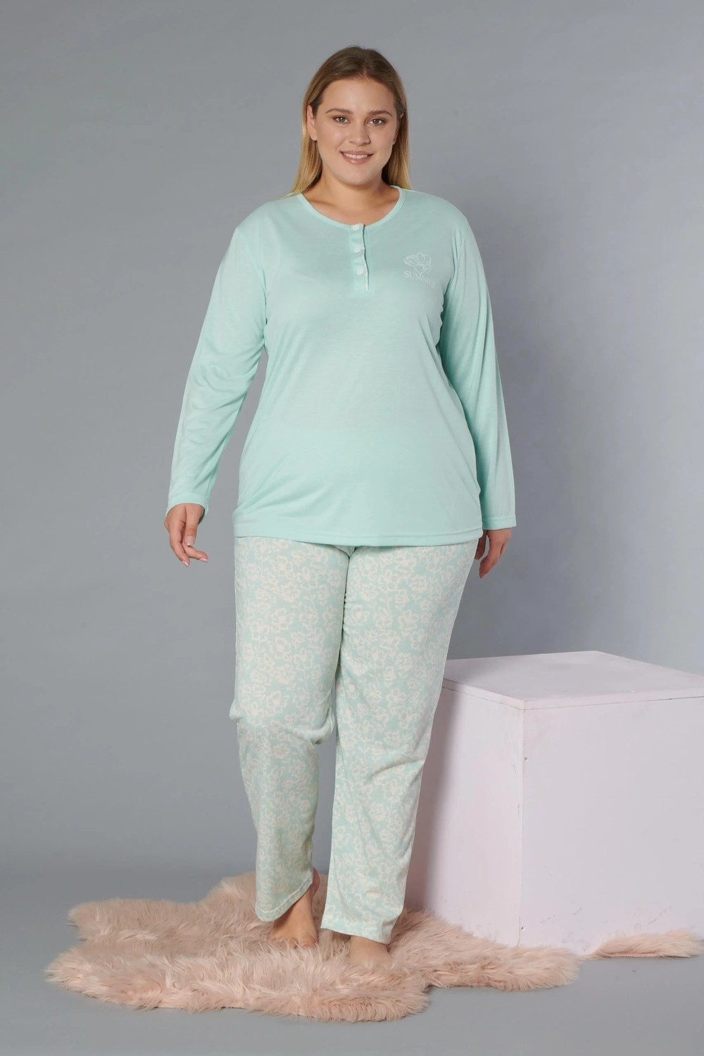 Dowry Büyük Beden Battal Uzun Kol Pijama Takımı Dowry B09-174 görsel 3