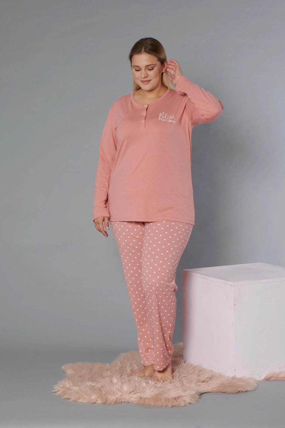 Dowry Büyük Beden Battal Uzun Kol Pijama Takımı Dowry B09-171 görsel 3