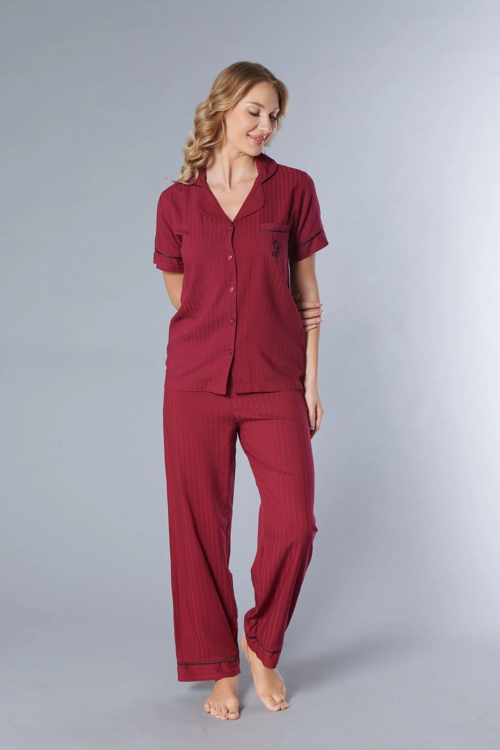 Flz KISA KOL ÇİZGİLİ DOKUMA PİJAMA TAKIMI 88-132