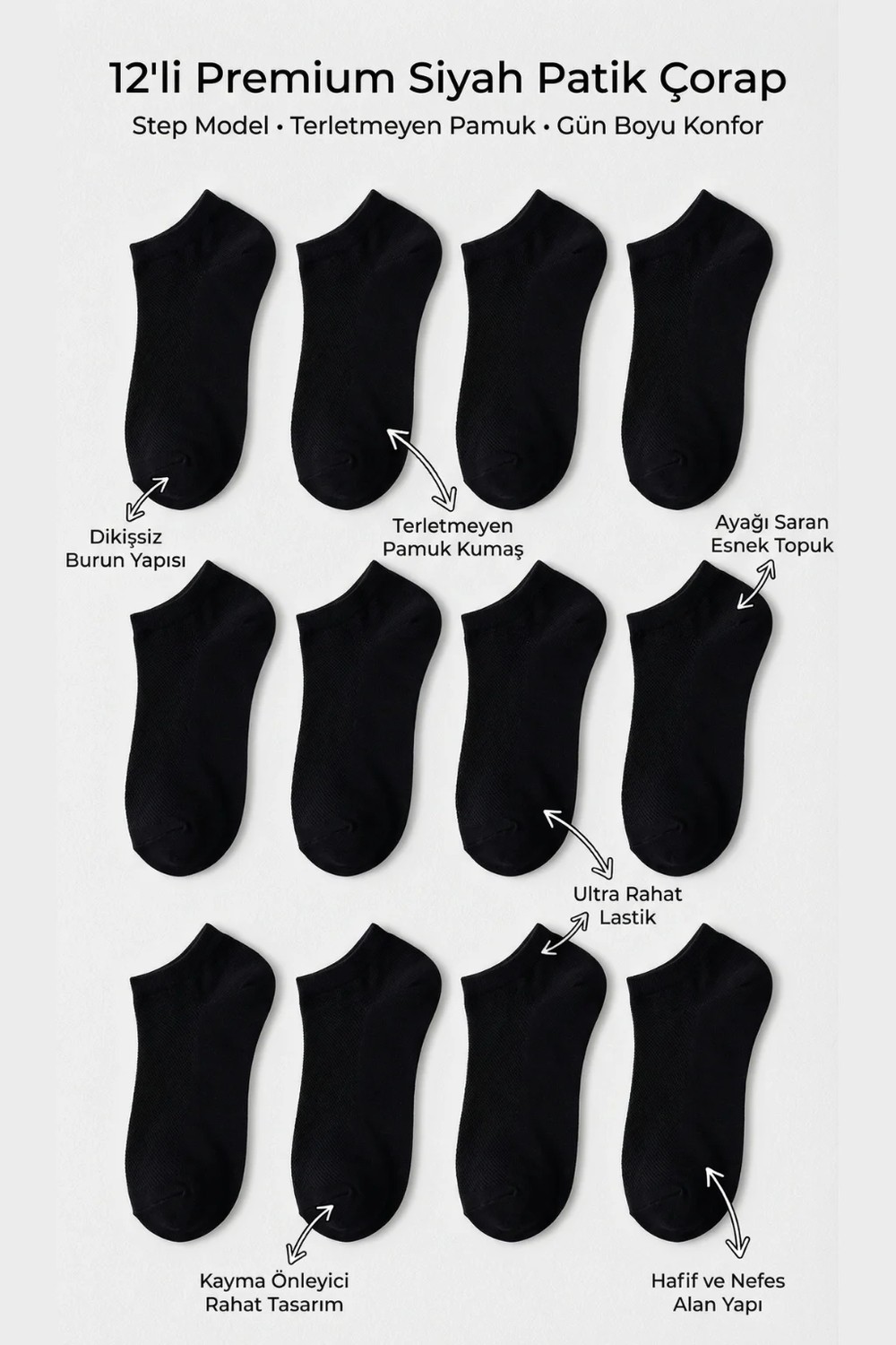 Katia & Bony Unisex 12'li Basic Step Çorap Ekru görsel 3