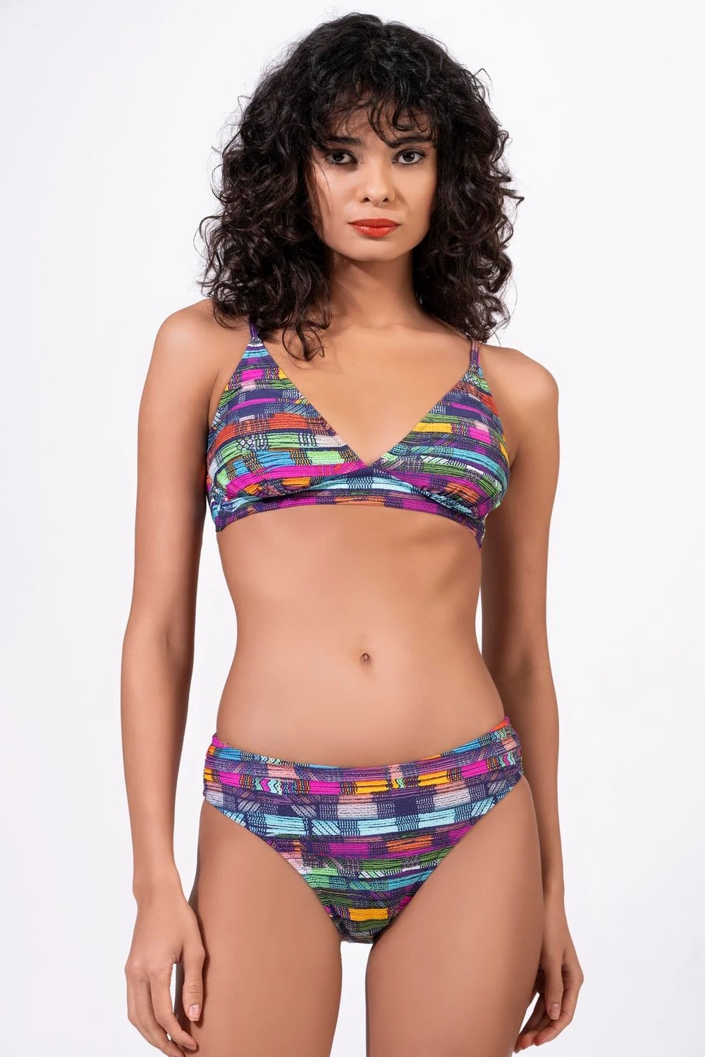 Endeep Kadın Çizgi Desenli Özel Lurex Kumaşlı Toparlayıcı Bikini Takımı
