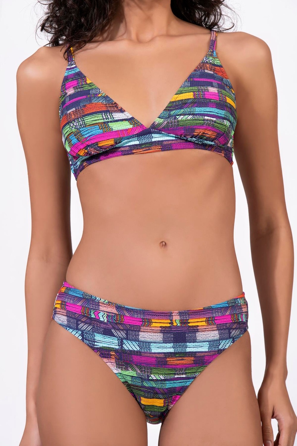 Endeep Kadın Çizgi Desenli Özel Lurex Kumaşlı Toparlayıcı Bikini Takımı görsel 2