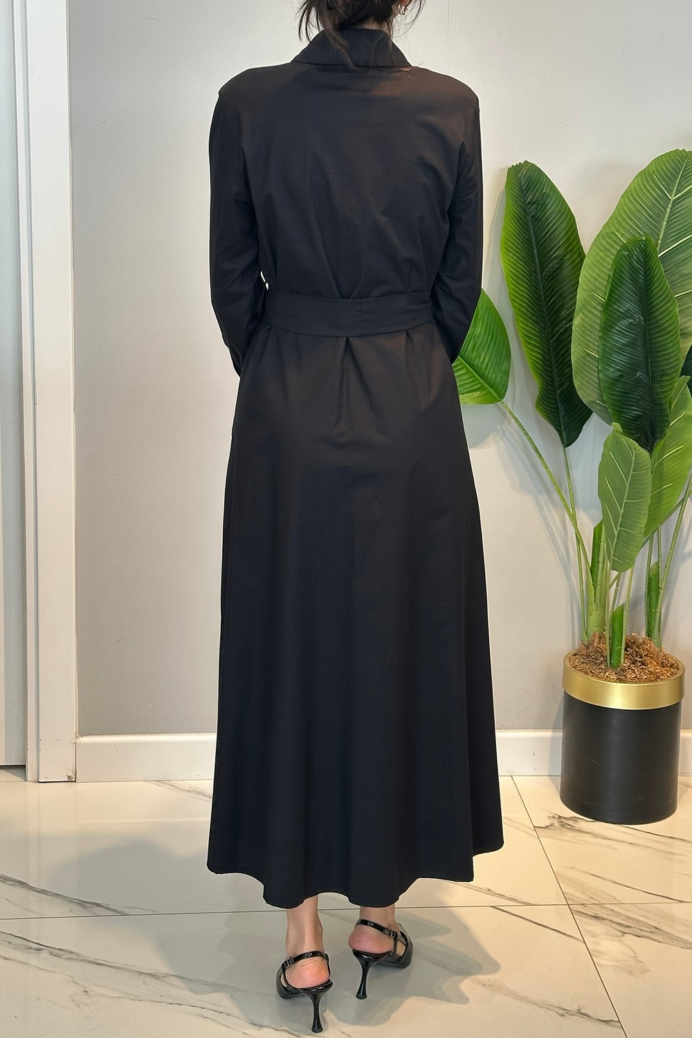 Lale Butik Düğme Detay Poplin Elbise 13233 Siyah görsel 4