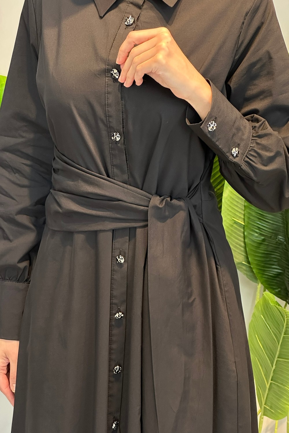 Lale Butik Bağlama Detay Poplin Elbise 13254 Siyah görsel 3