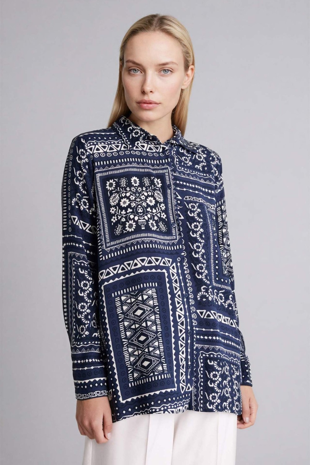 DeFacto Loose Fit Desenli Gömlek Tunik T0609AZ26SP görsel 3