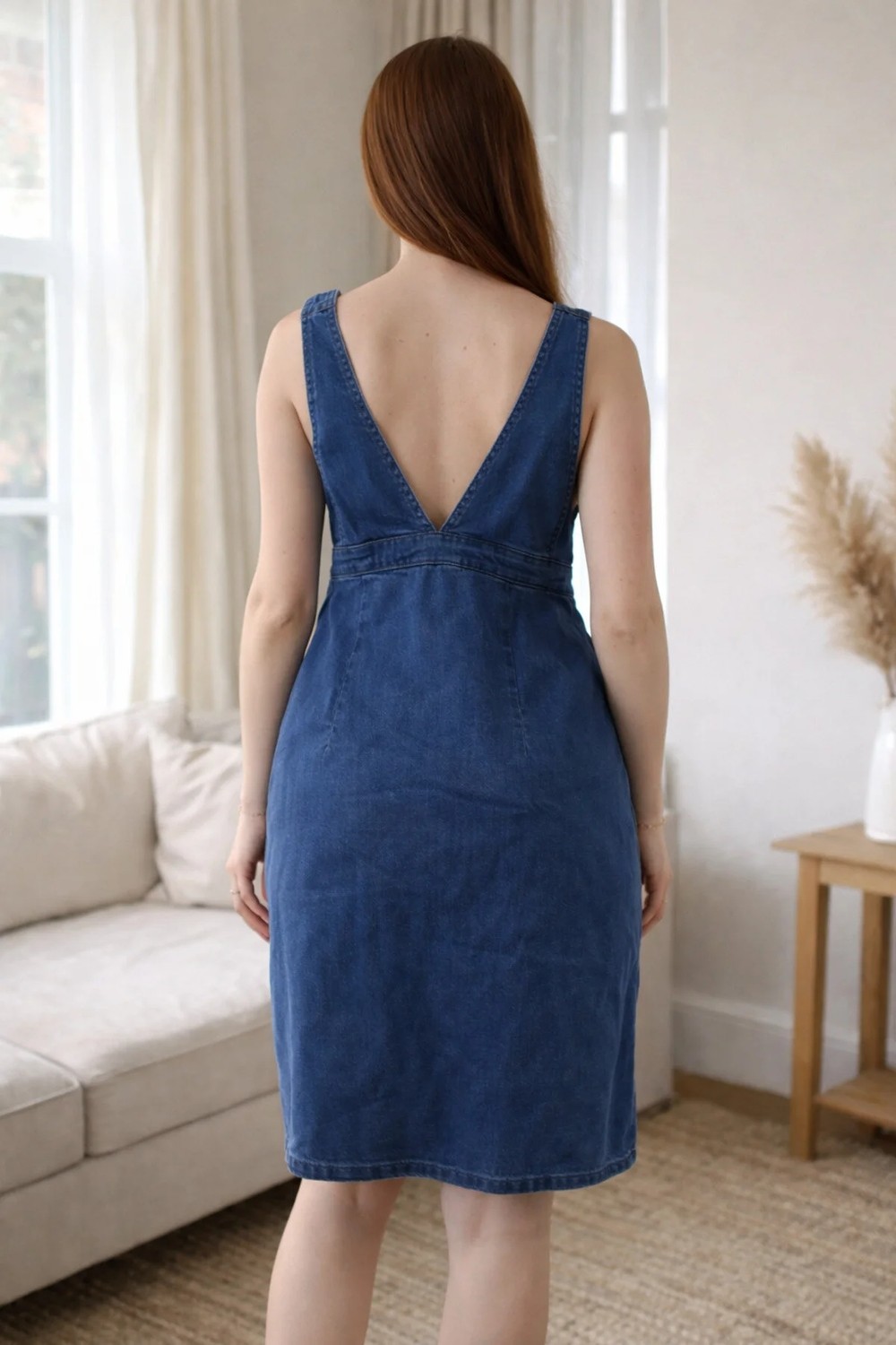 Meghan L.A Premium Esnek Denim Hamile Elbise, Ayarlanabilir Askı & Gizli Yan Fermuar görsel 3