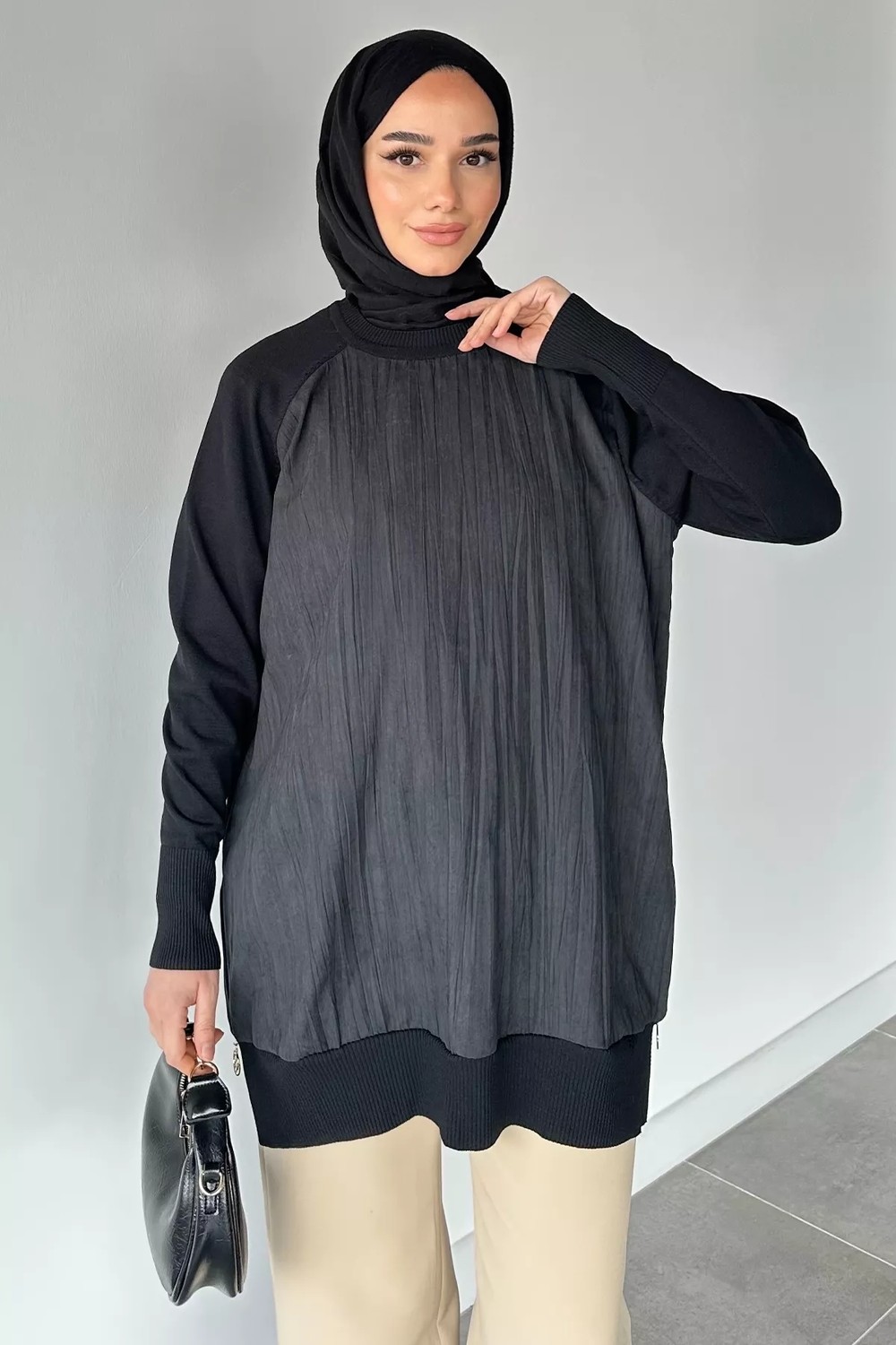 Gülseli Yan Fermuar Detaylı Bisiklet Yaka Tesettür Tunik P-00020916