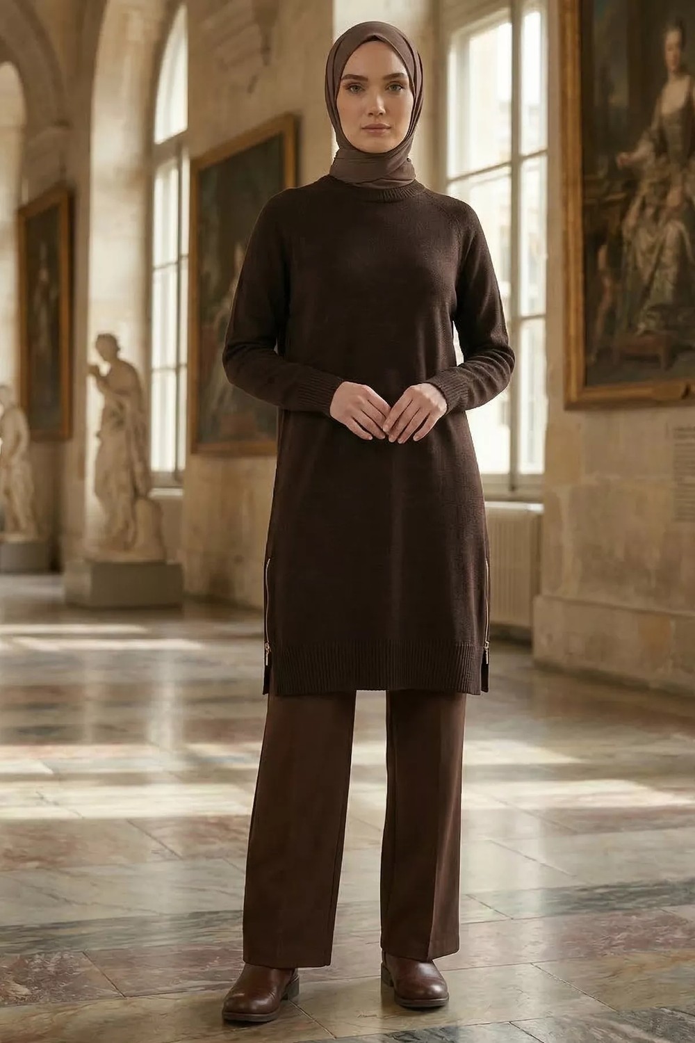 Gülseli Yan Fermuarlı Tesettür Triko Tunik P-00020925 görsel 7