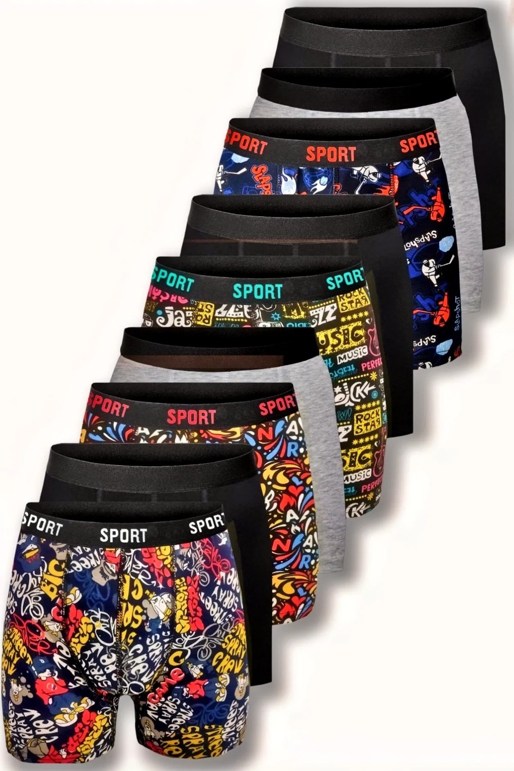 Deean Desenli Düz Karışık Erkek 9'lu Paket Pamuklu Boxer