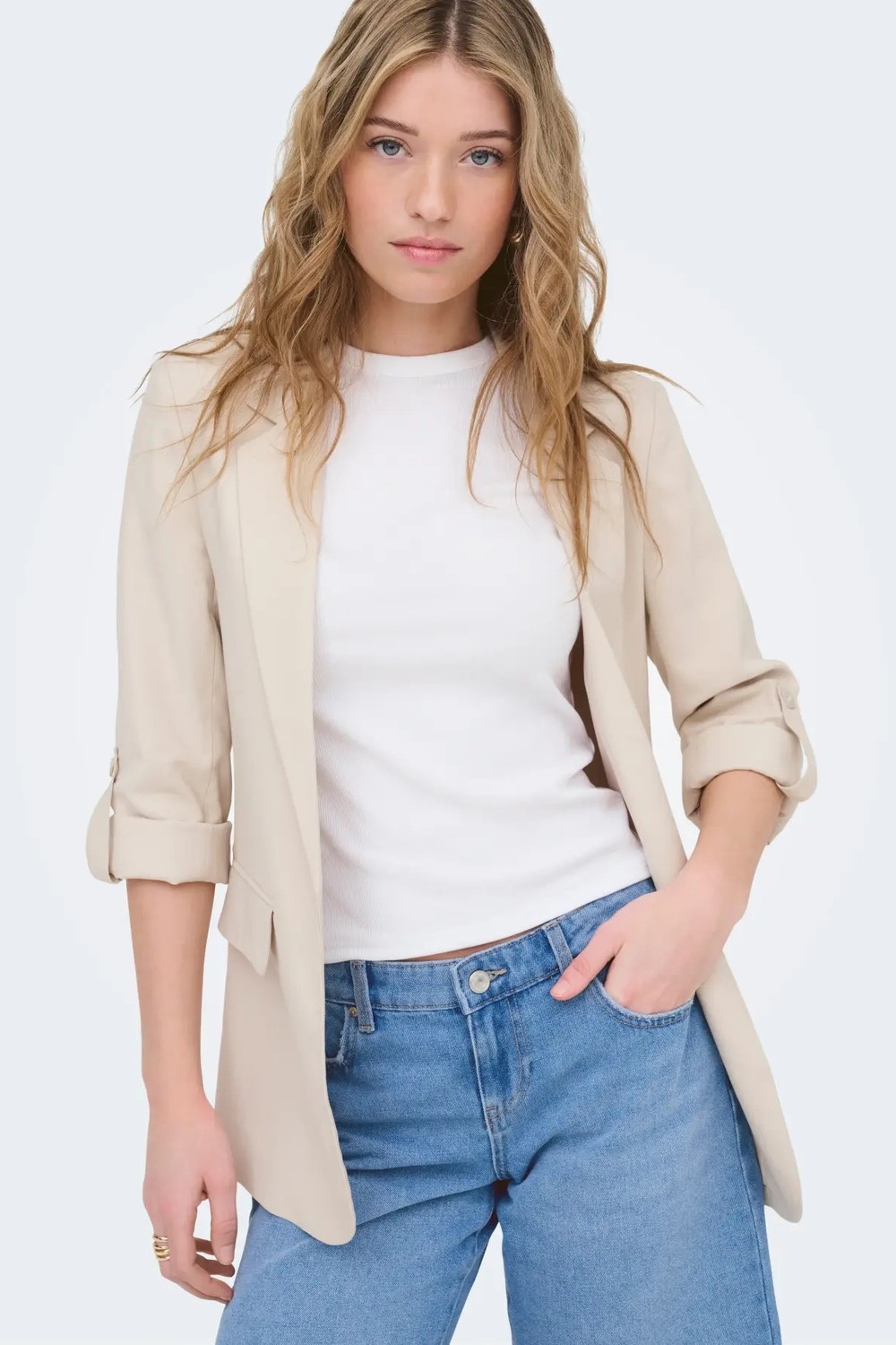 Only Kadın Onlarıs Rahat Kalıp Kolu Katlanabilir Blazer Ceket 15310839 Taş görsel 3