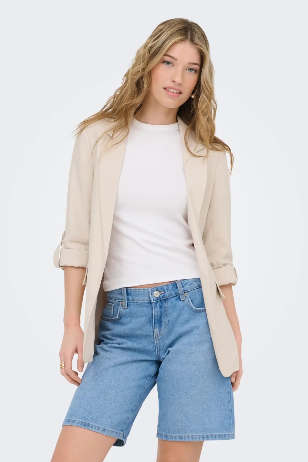 Only Kadın Onlarıs Rahat Kalıp Kolu Katlanabilir Blazer Ceket 15310839 Taş görsel 4