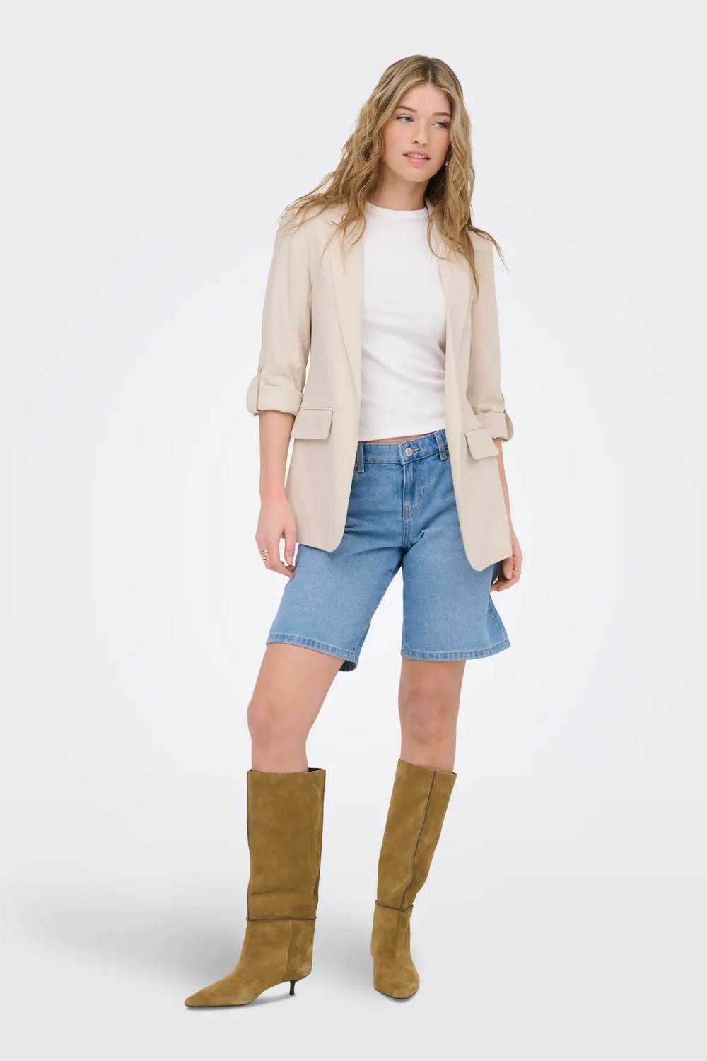 Only Kadın Onlarıs Rahat Kalıp Kolu Katlanabilir Blazer Ceket 15310839 Taş görsel 5