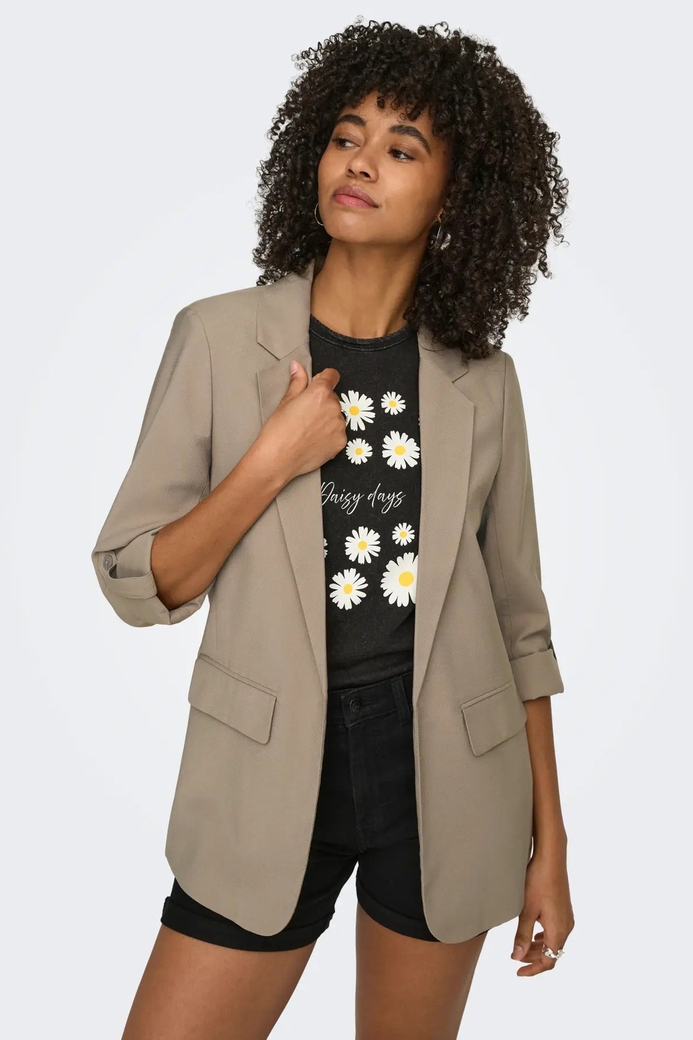 Only Kadın Onlarıs Rahat Kalıp Kolu Katlanabilir Blazer Ceket 15310839 Taş görsel 8
