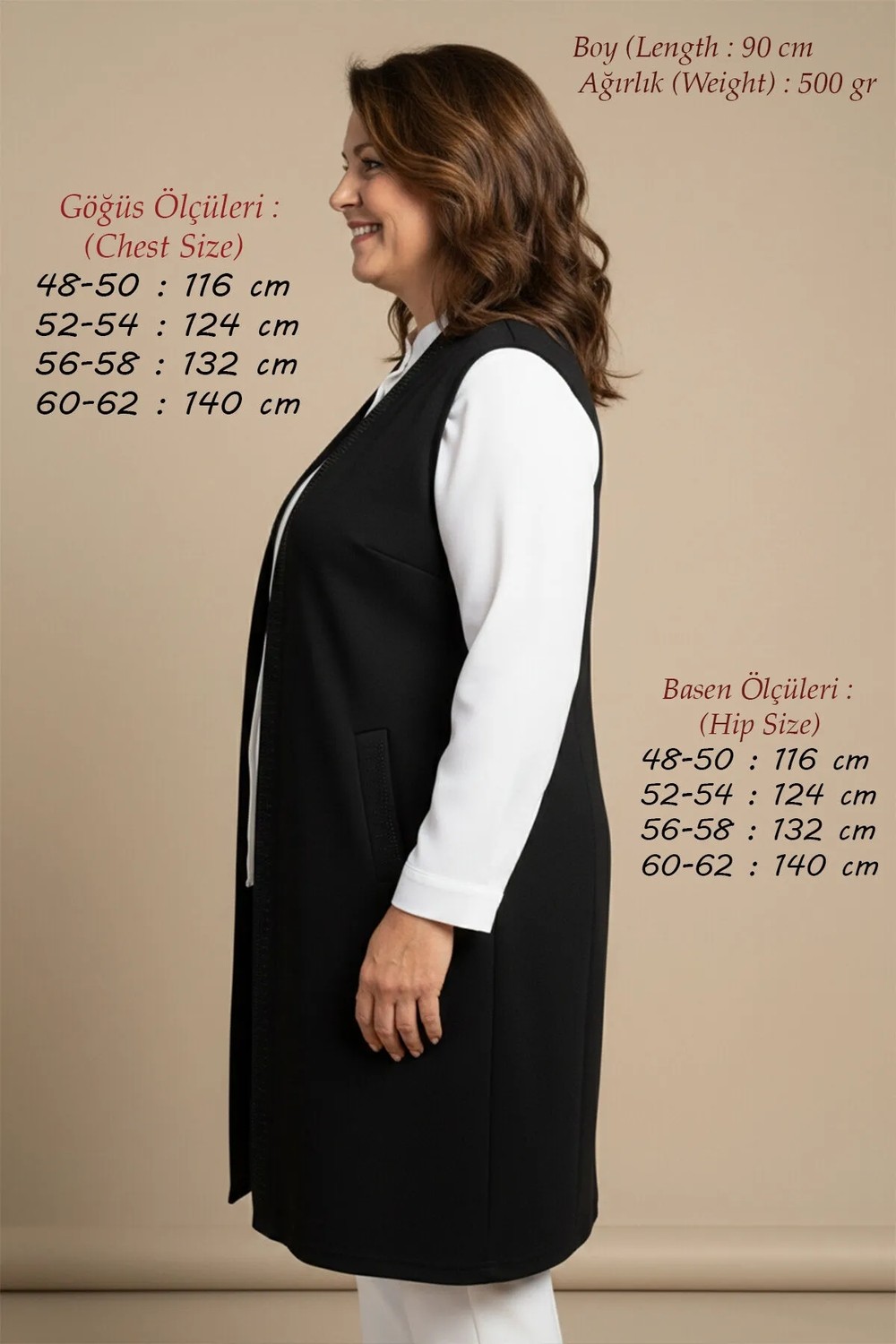 Laden Kadın Siyah Çelikli Örgü Triko Yelek Kolsuz Casual Stil Su İtici Özellikli görsel 5