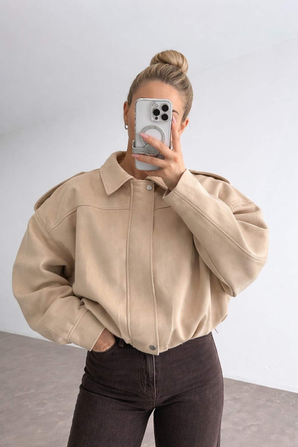 Prifaldi Zr Oversize Kahverengi Süet Bomber Ceket