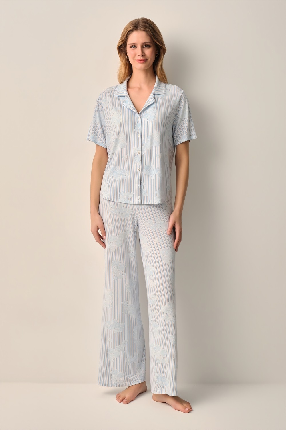 Suwen Lady Gömlek Yaka Pijama Takımı
